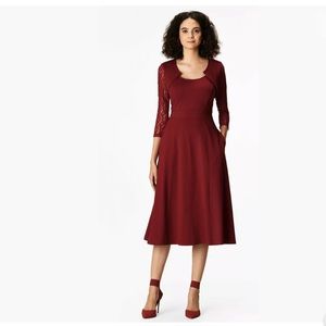 Eshakti Lace Sleeve Shrug Style Dress Red